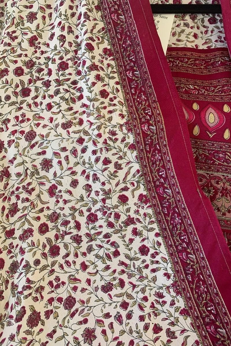 Karina Kimono Jacket - Vintage Sari - Salt White & Rosehip Wildflower - Free Size S/M - Image 5