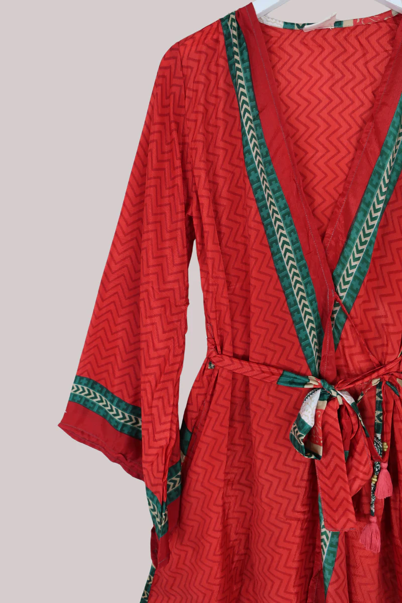 Karina Vintage Sari Jacket - Crimson & Carmine - Size M/L - Image 2