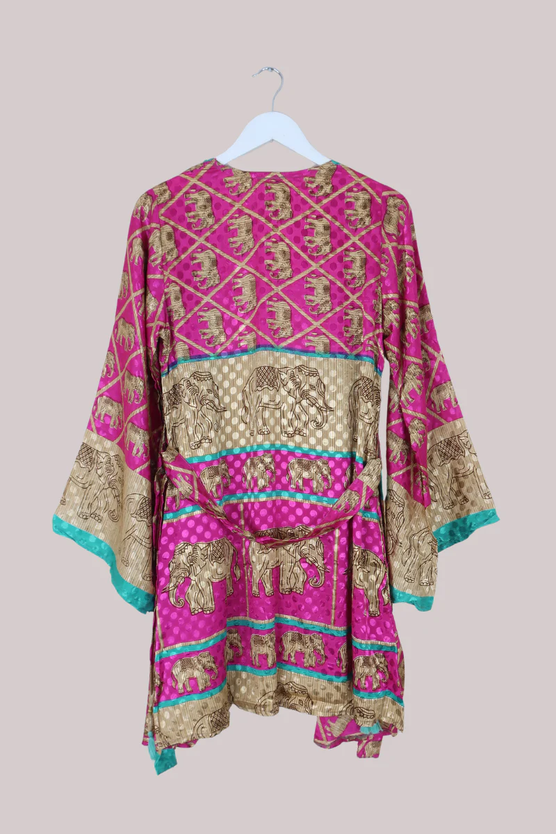 Karina Vintage Sari Jacket - Dance of the Pink Elephants - Size M/L - Image 4