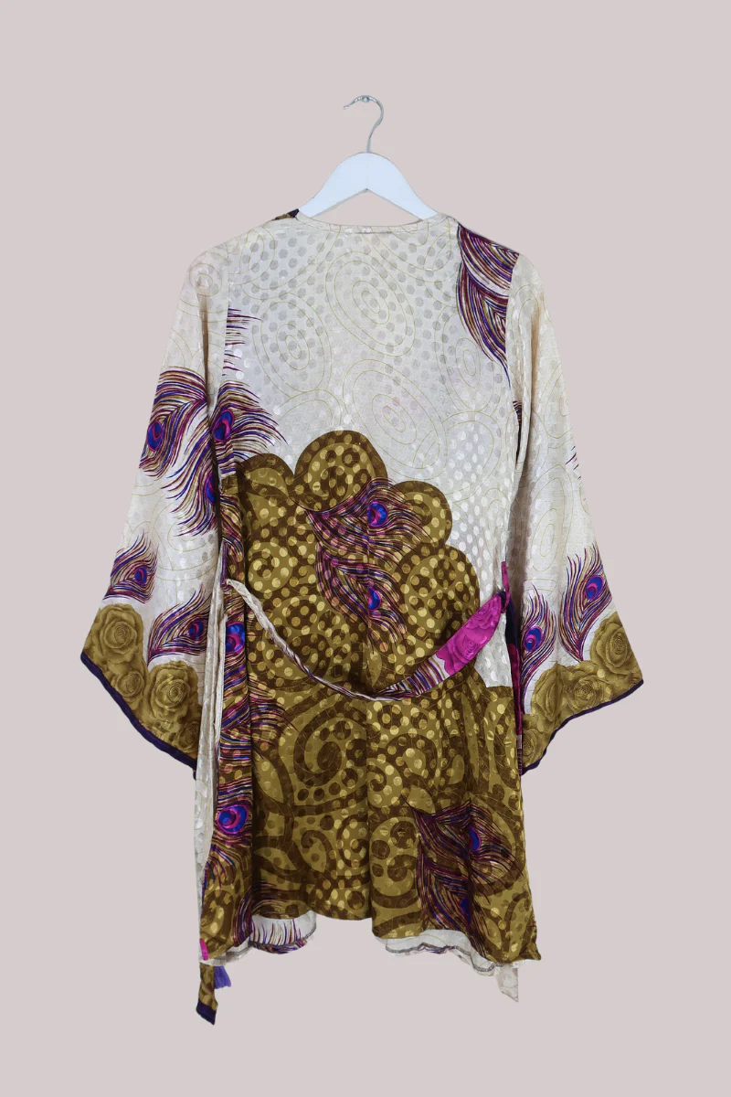Karina Vintage Sari Jacket - Precious Peacock Feathers - Size M/L - Image 4