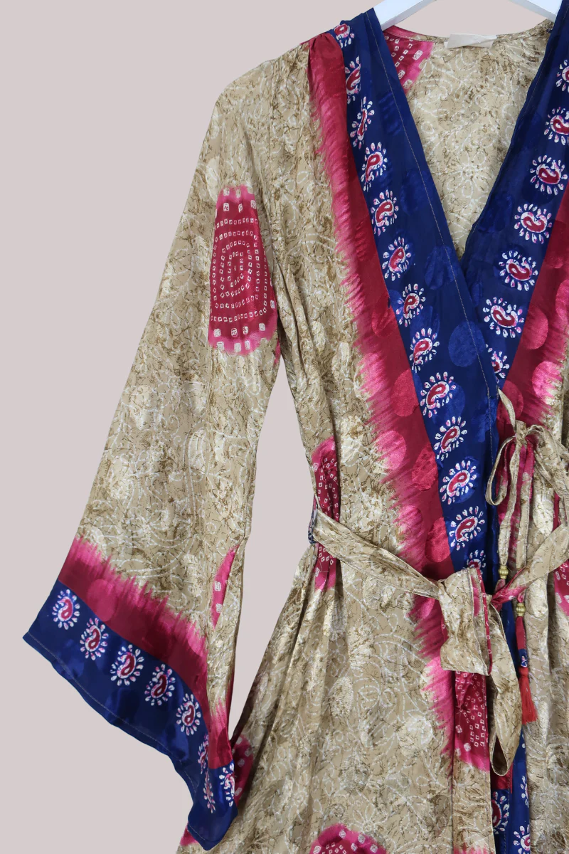 Karina Vintage Sari Jacket - Champagne & Rubies - Size S/M - Image 2