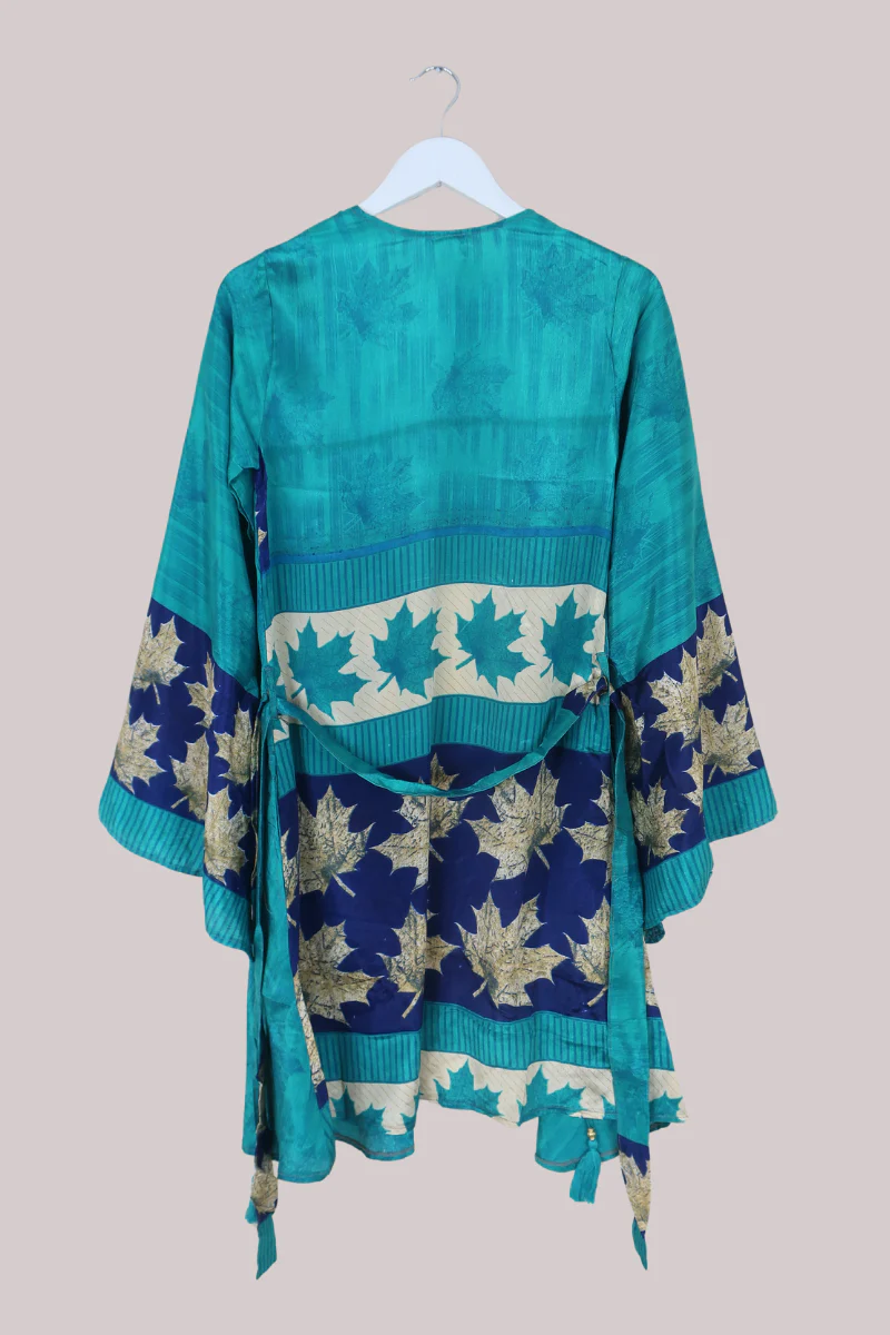 Karina Vintage Sari Jacket - Jewel of the Sea Green - Size XXS - Image 4