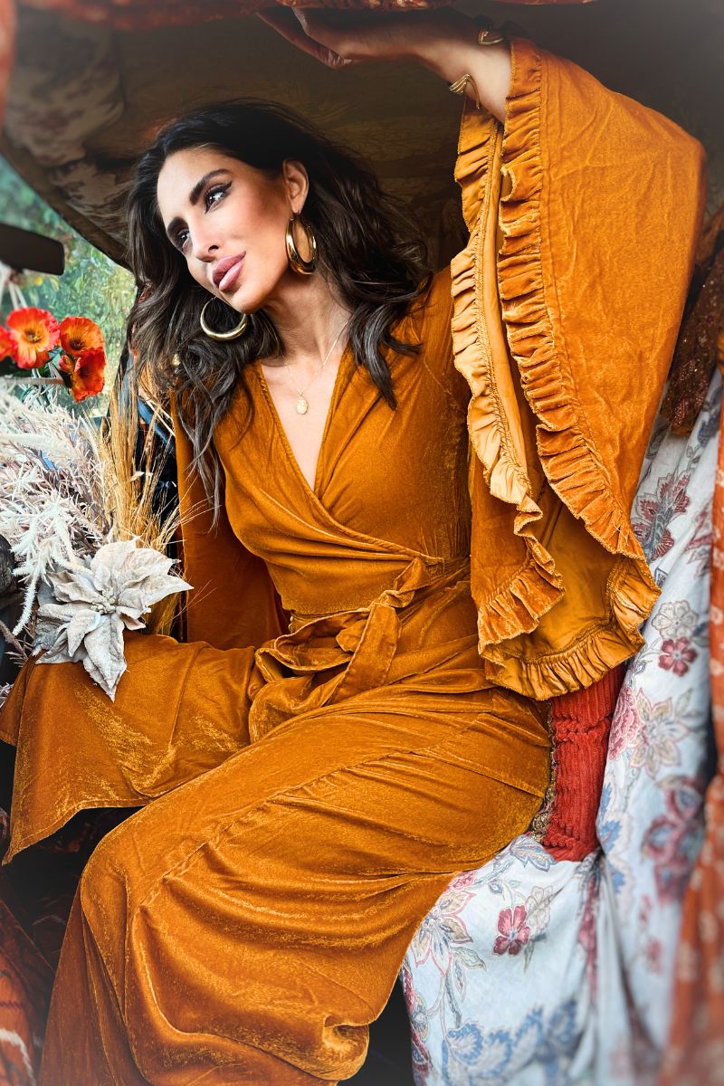 Khroma Venus Maxi Dress in Marmalade Yellow Velvet - Image 3