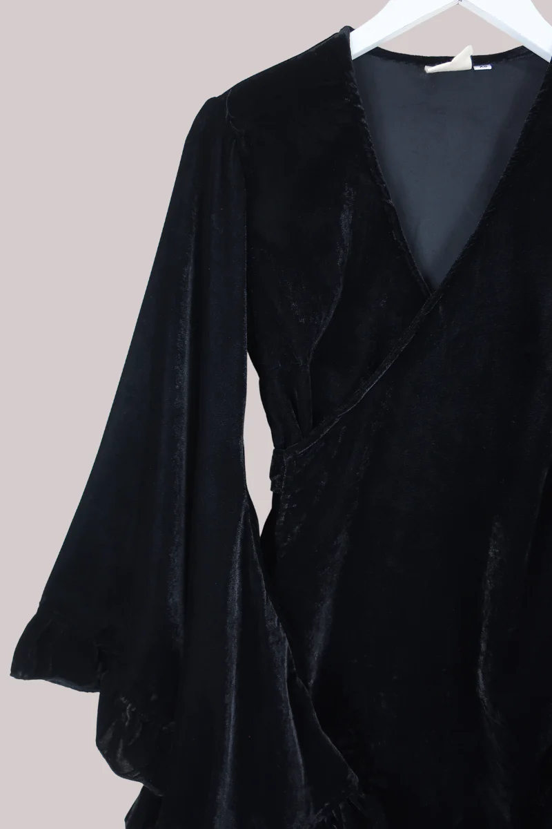 Khroma Venus Mini Wrap Dress in Morticia Black Velvet - Image 4