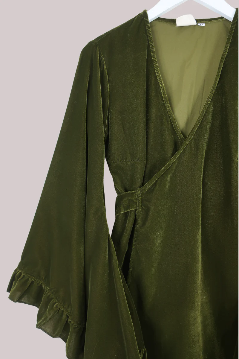 Khroma Venus Mini Wrap Dress in Ophelia Green Velvet - Image 4