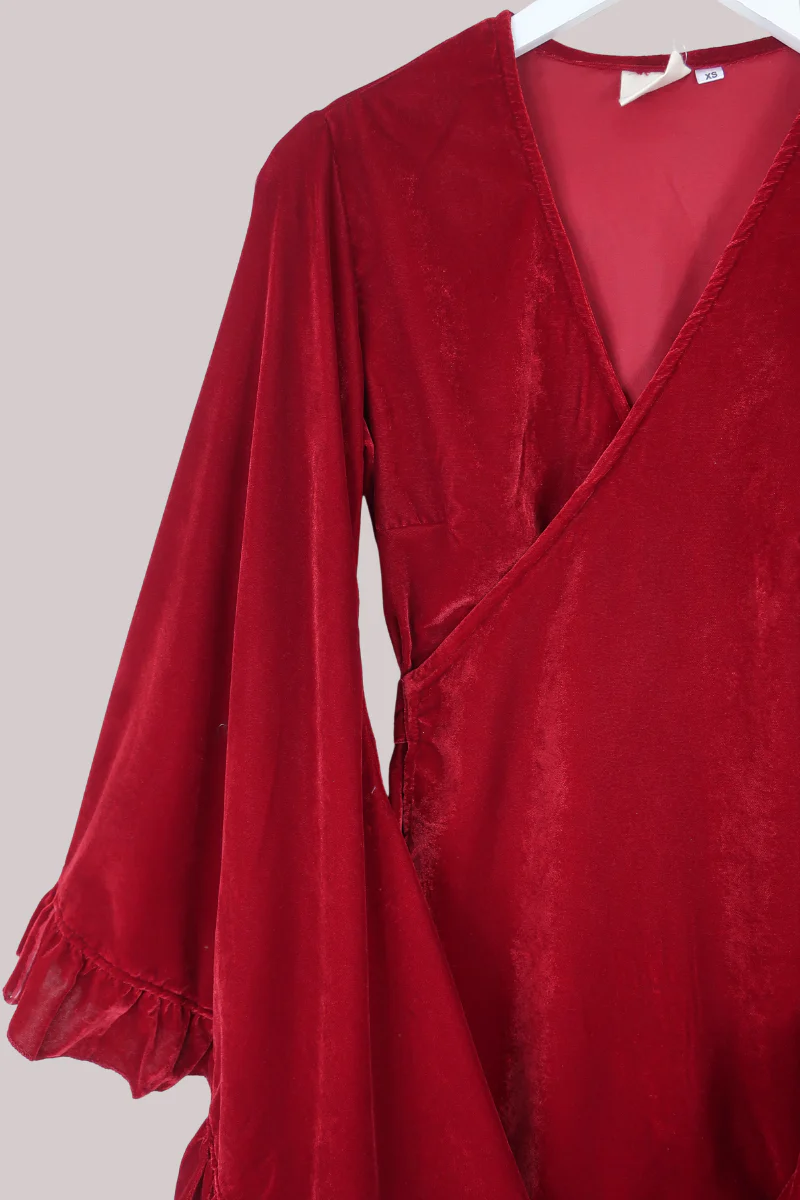 Khroma Venus Mini Wrap Dress in Persephone Red Velvet - Image 4