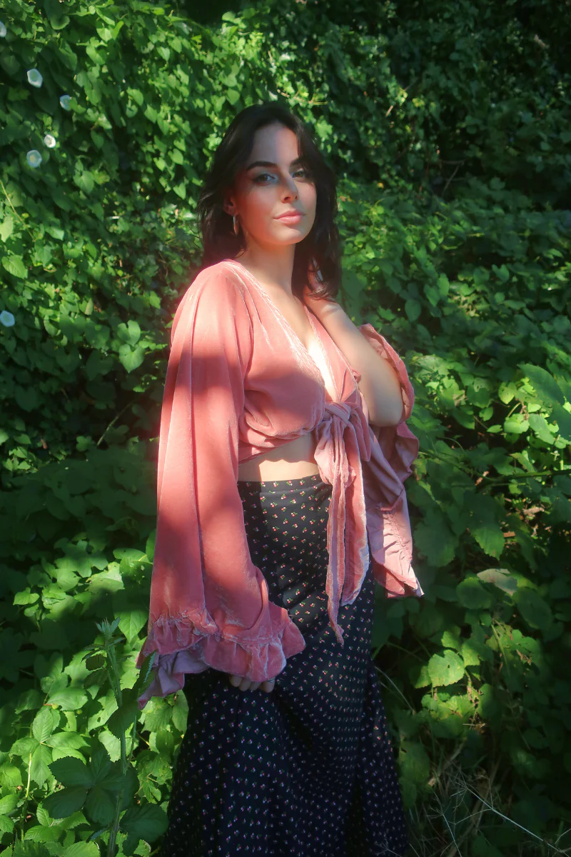 Khroma Venus Wrap Top in Dusty Pink Velvet - Image 5