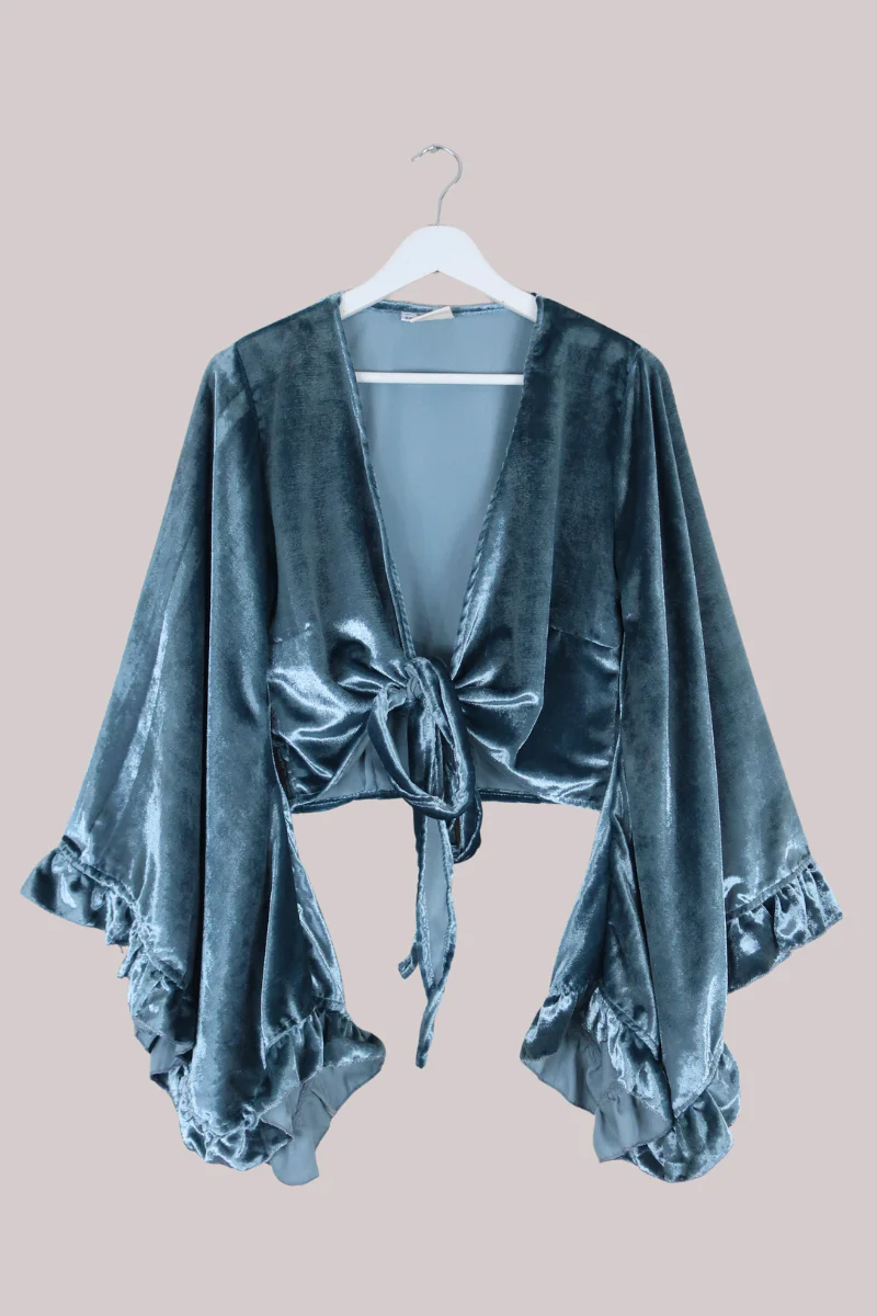 Khroma Venus Wrap Top in Mercury Blue Ice Velvet - Image 2