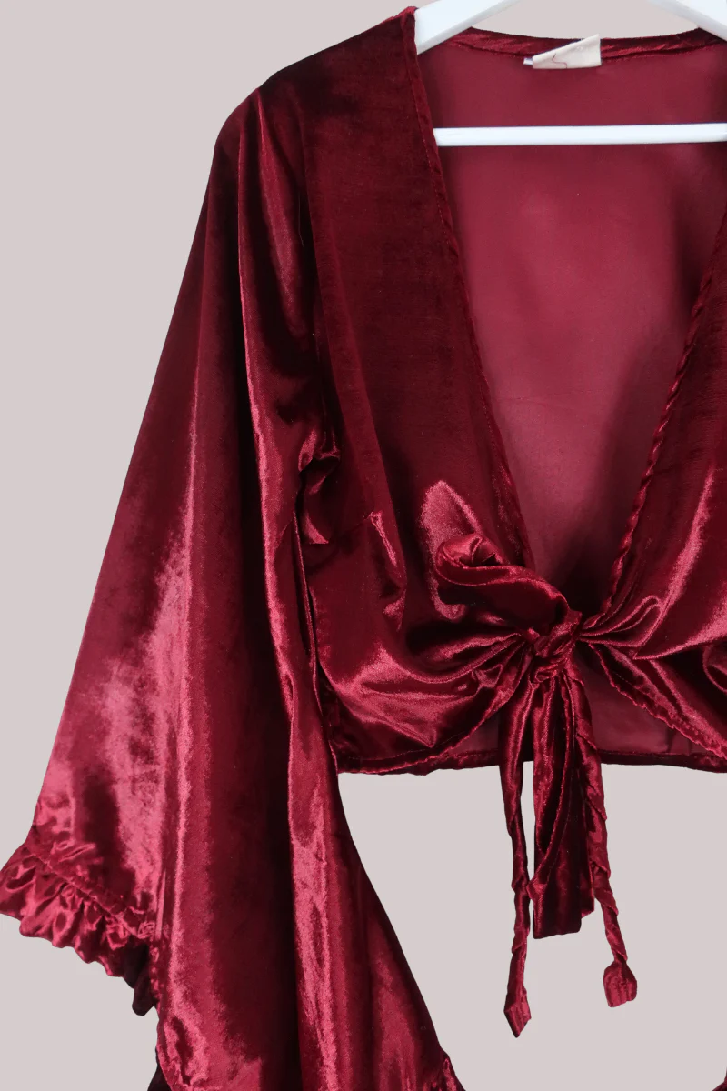 Khroma Venus Wrap Top in Ruby Red Ice Velvet - Image 3