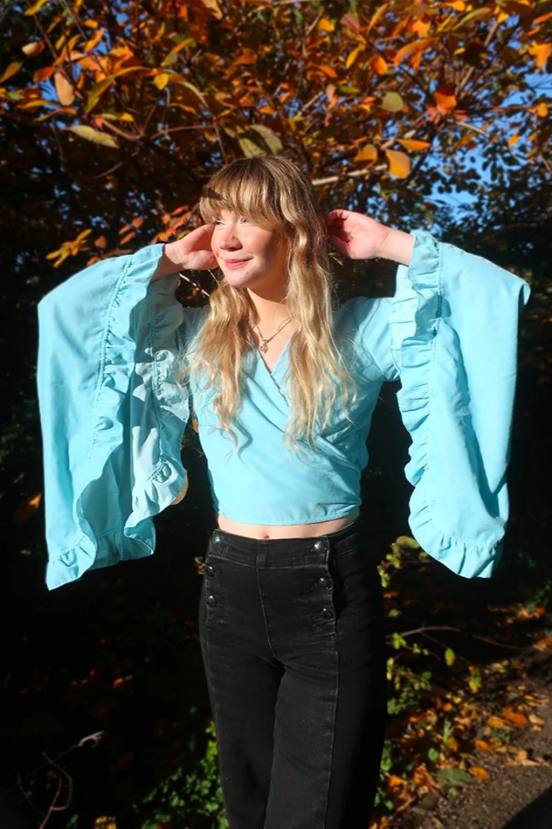 Khroma Venus Wrap Top in Sky Blue Velvet - Image 3