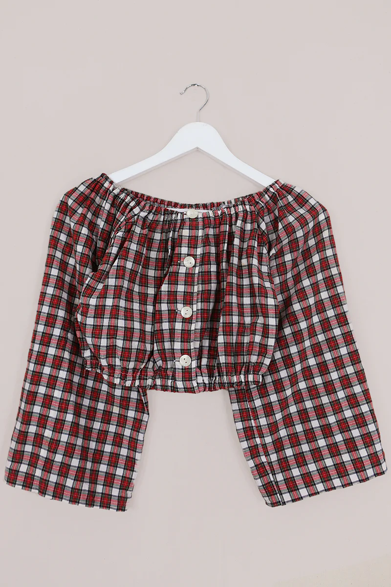 Kitty Reclaimed Crop Top in Classic Tartan - Free Size S