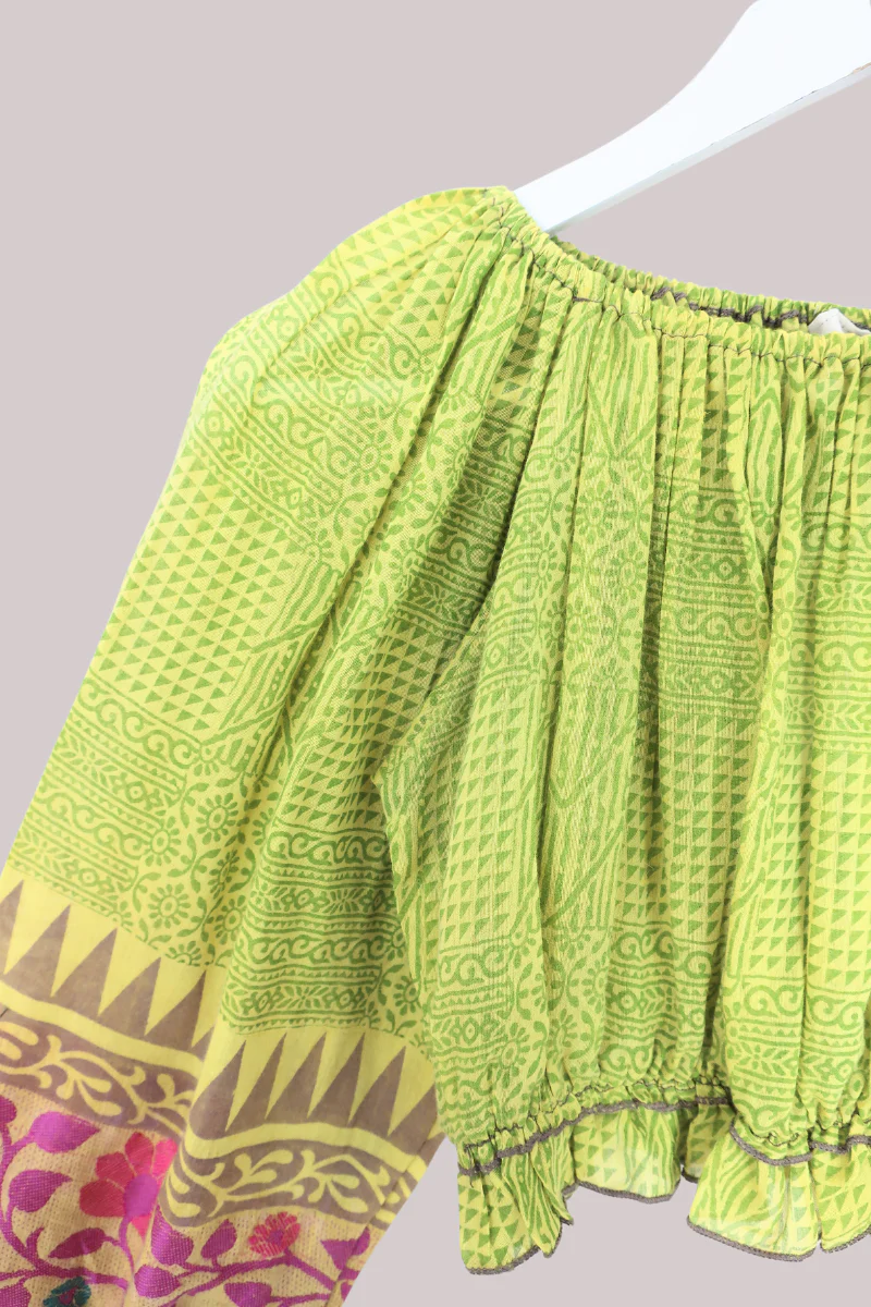 Kitty Vintage Cotton Crop Top - Pear Green - Free Size - Image 2