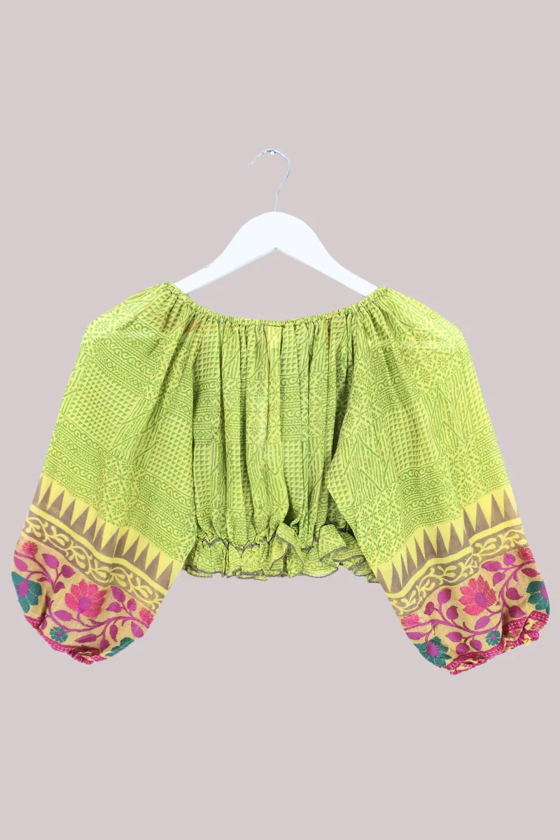Kitty Vintage Cotton Crop Top - Pear Green - Free Size - Image 3