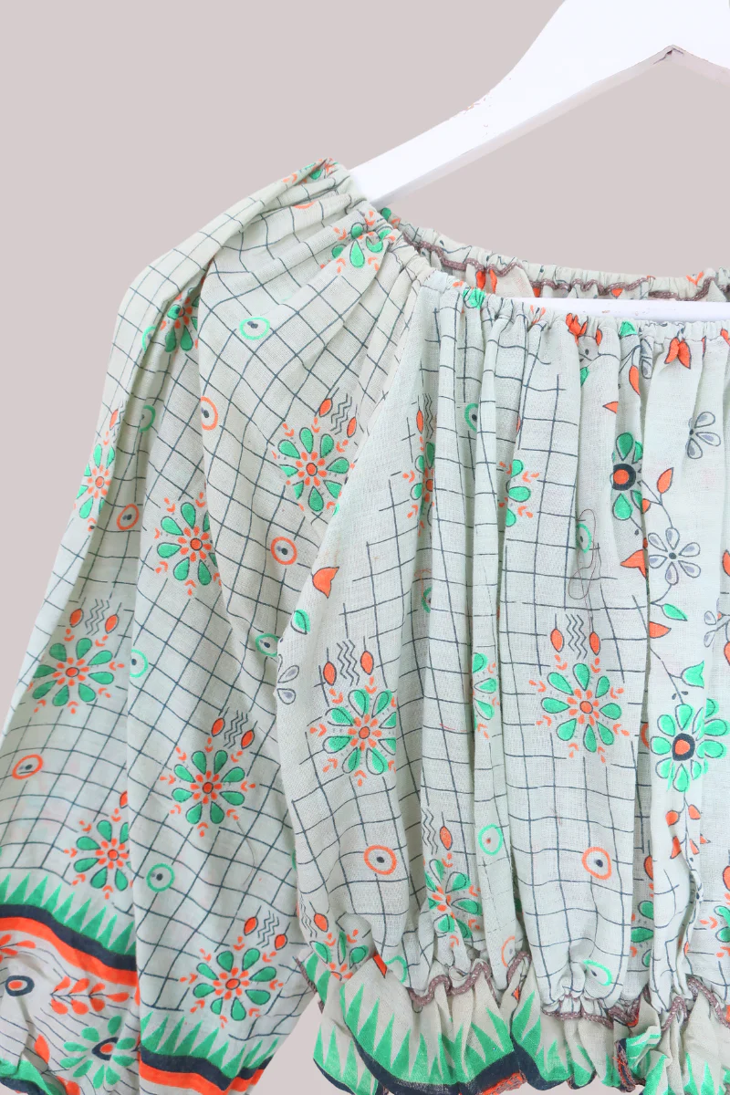 Kitty Vintage Cotton Crop Top - Peppermint - Free Size - Image 2
