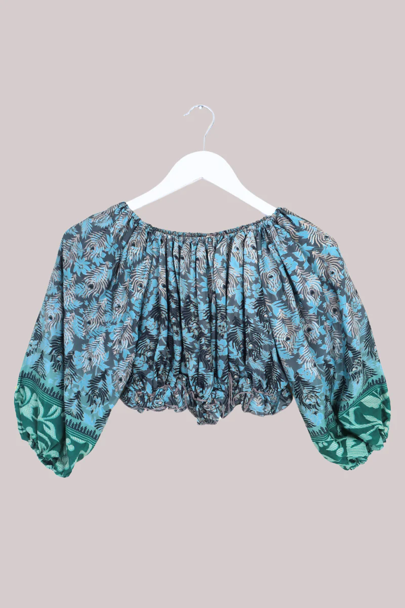 Kitty Vintage Sari Crop Top - Feather and Pine - Free Size - Image 3