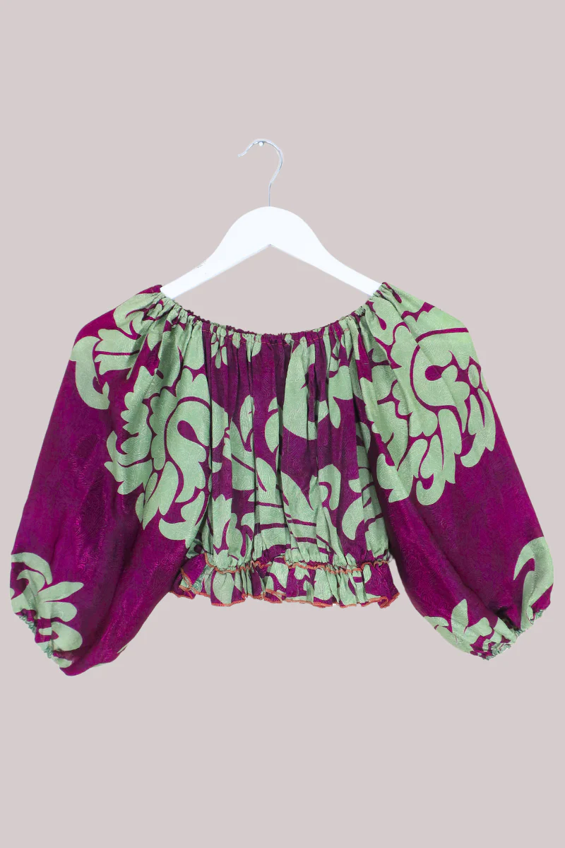 Kitty Vintage Sari Crop Top - Grapevine - Free Size - Image 3