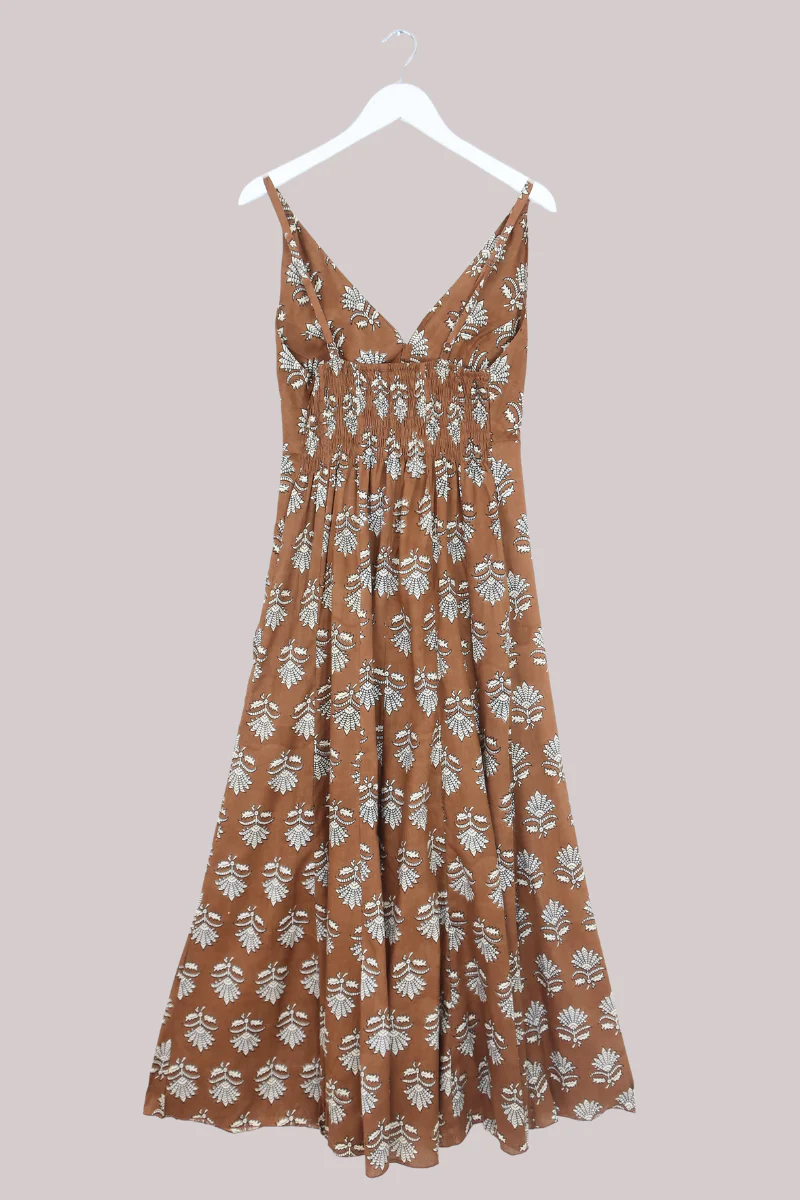 Laura Maxi Dress in Tan Palm Leaf - Image 5