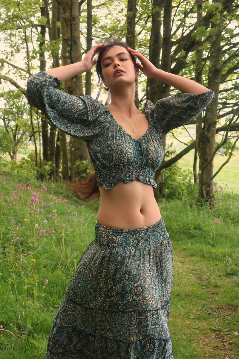 Libra Crop Top in Simone Blue Mandala - Image 3