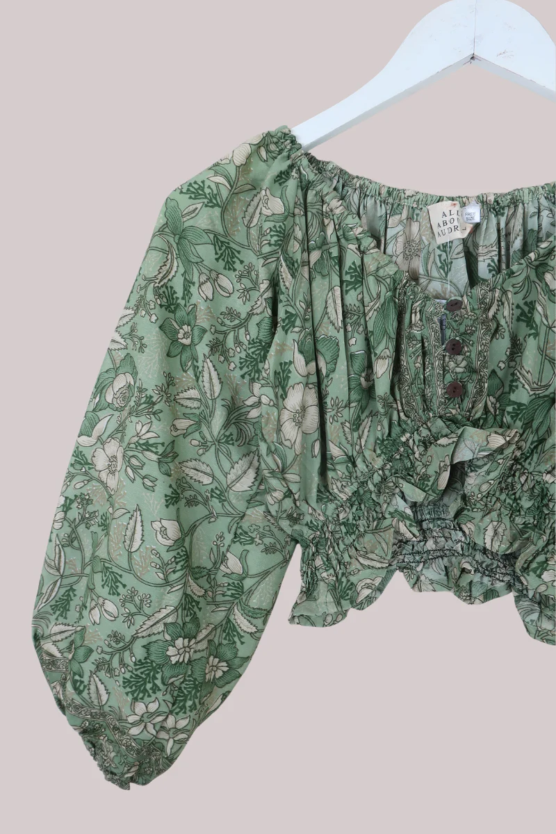 Libra Folklore Floral Crop Top in Bamboo Green - Image 4