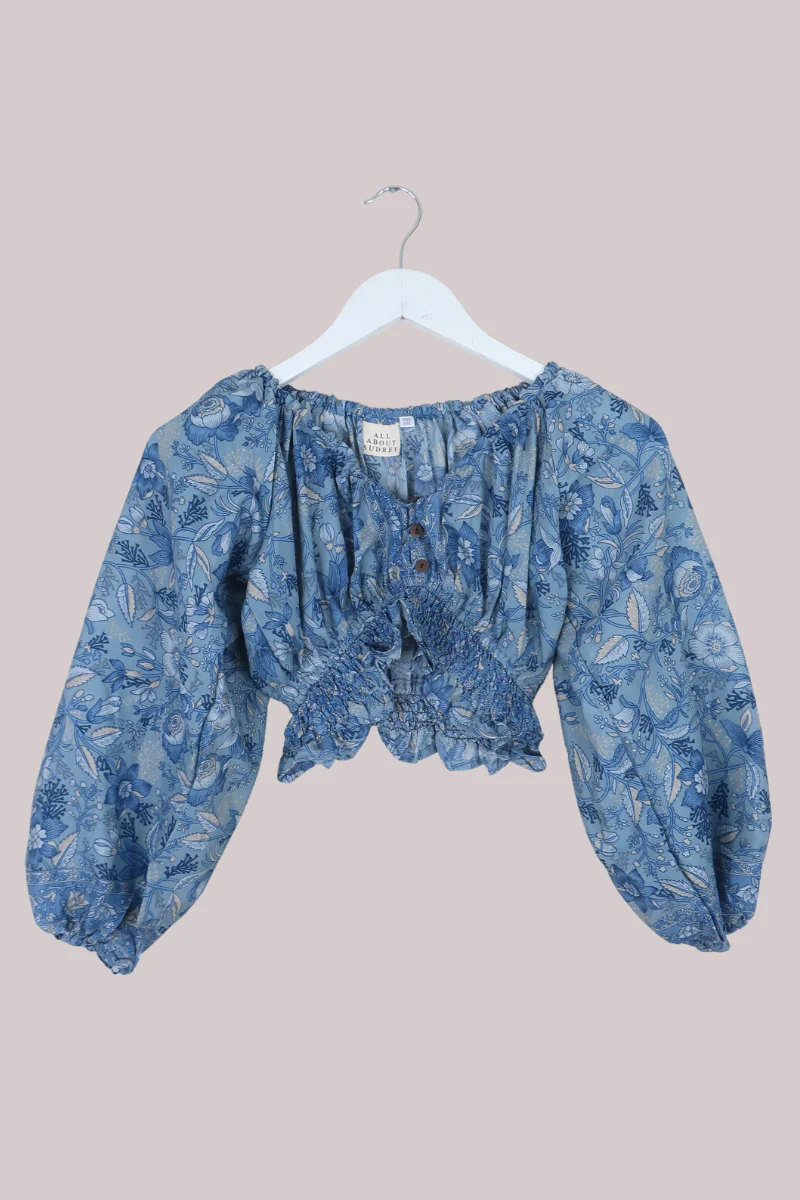 Libra Folklore Floral Crop Top in Forget-Me-Not Blue - Image 2