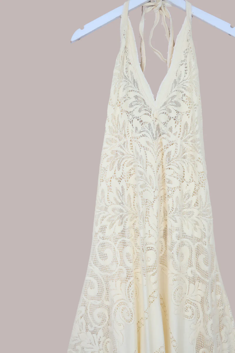 Lily Halter Maxi Dress in Buttermilk Yellow Lace - Size M/L - Image 2