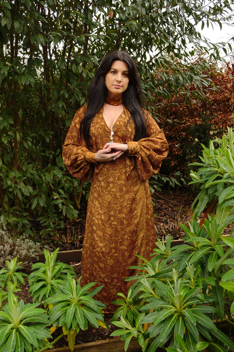 Lola Folklore Floral Wrap Dress in Witch-Hazel Gold - Image 5