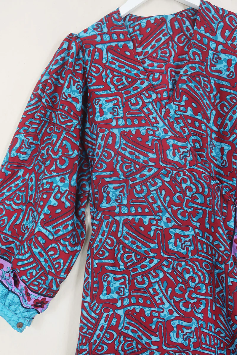 SALE | Lola Wrap Dress - Psychedelic Scarlet & Blue - Size S/M - Image 2