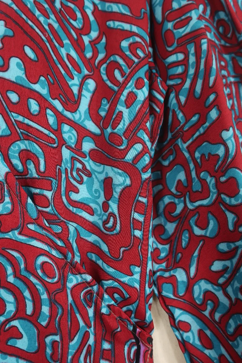 SALE | Lola Wrap Dress - Psychedelic Scarlet & Blue - Size S/M - Image 3