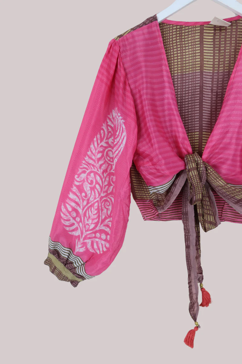 Lola Wrap Top in Flamingo Pink Stripe - Size M/L - Image 2
