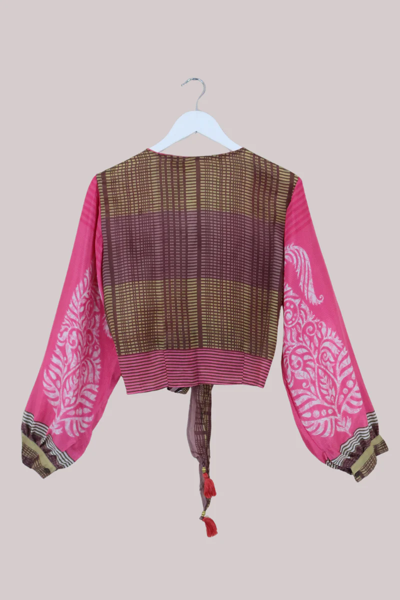 Lola Wrap Top in Flamingo Pink Stripe - Size M/L - Image 3