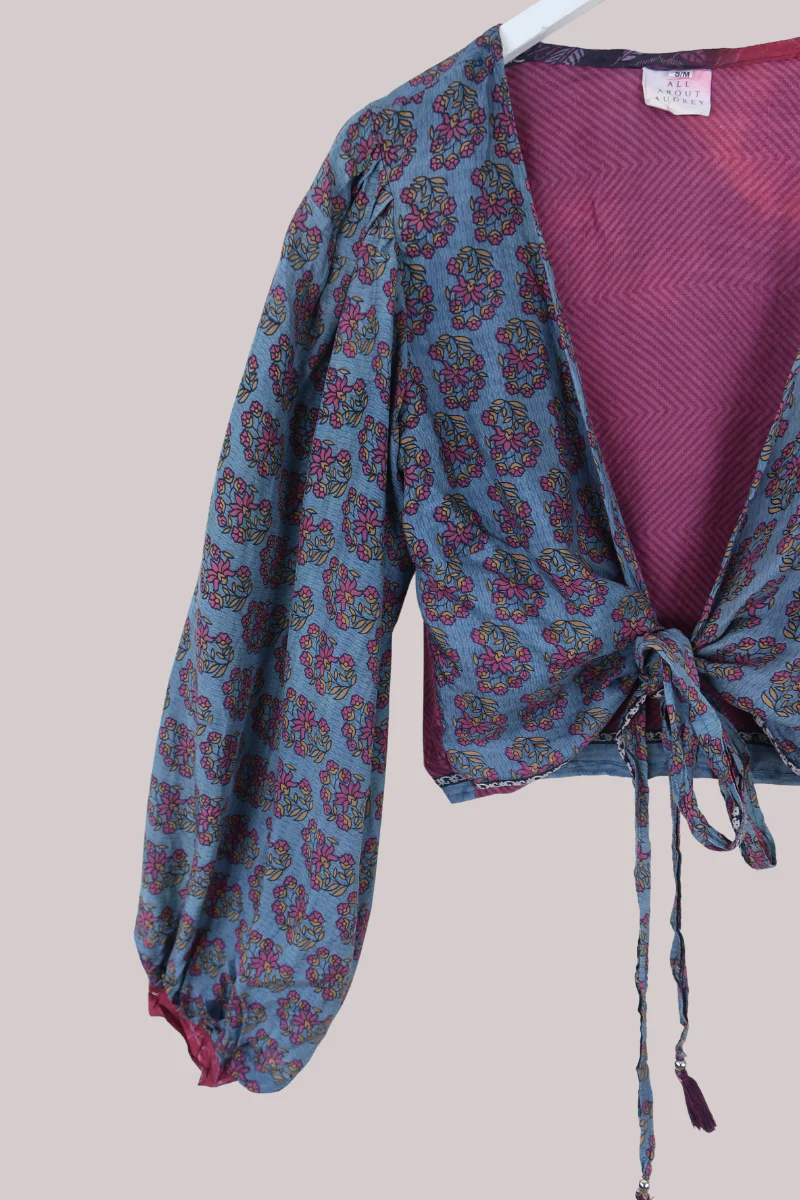 Lola Wrap Top in Mauve Floral Wreath - Size M/L - Image 2