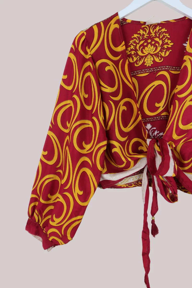 Lola Wrap Top in Ornate Ruby & Marigold - Size S/M - Image 2