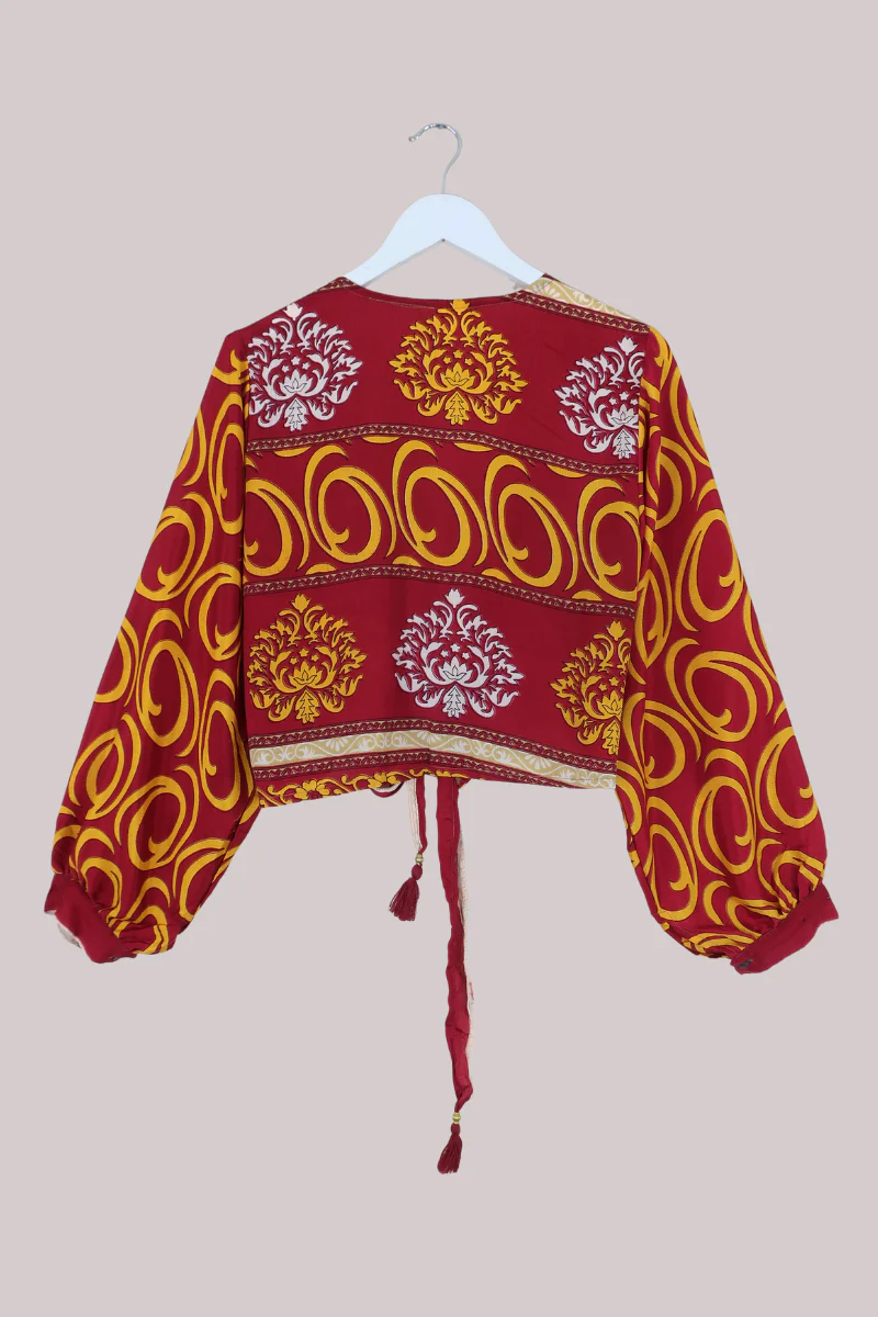 Lola Wrap Top in Ornate Ruby & Marigold - Size S/M - Image 3