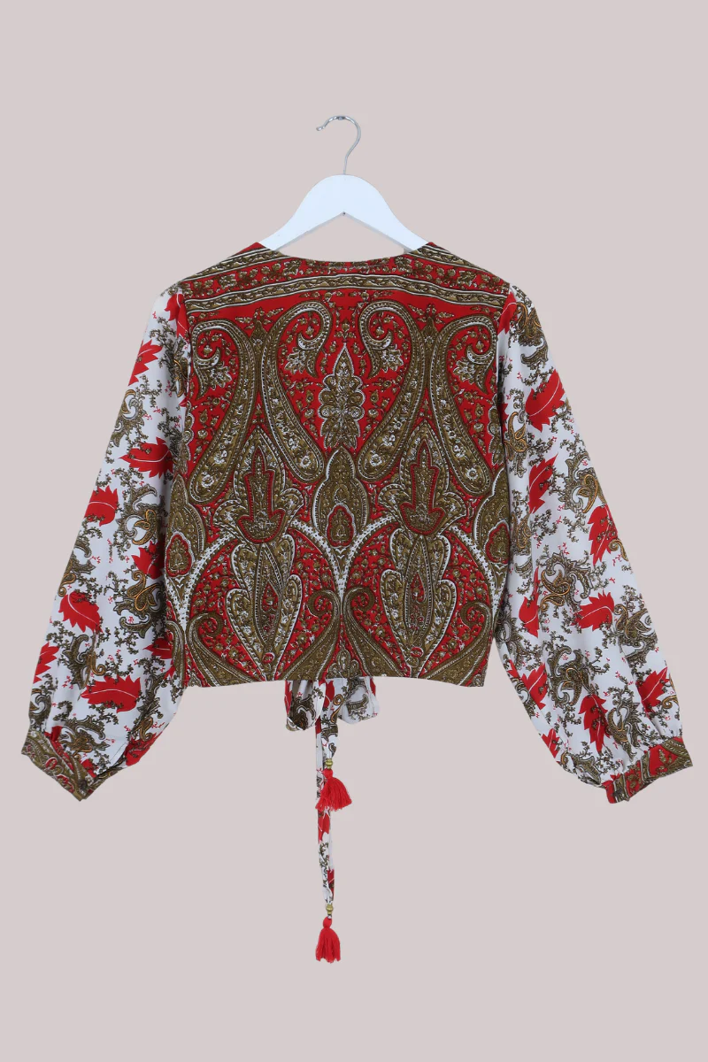 Lola Wrap Top in Regal Gold & Ruby Paisley - Size XS - Image 3