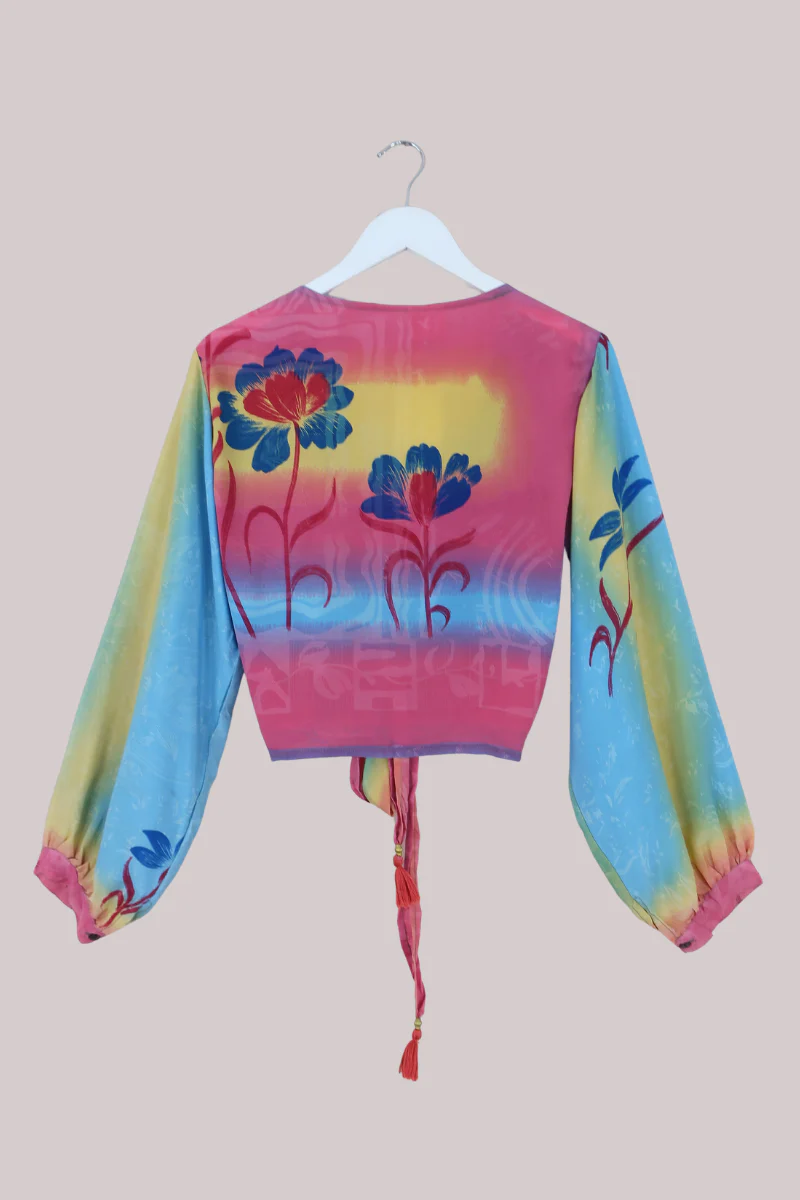 Lola Wrap Top in Sunset Cocktail Florals - Size M/L - Image 3