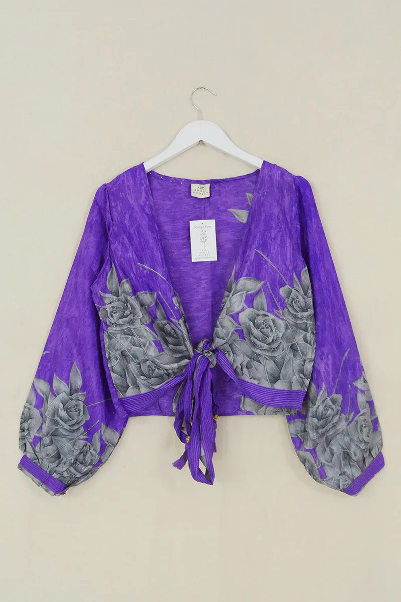 Lola Wrap Top - Pure Lavender & Rhinestone Roses - Size S/M