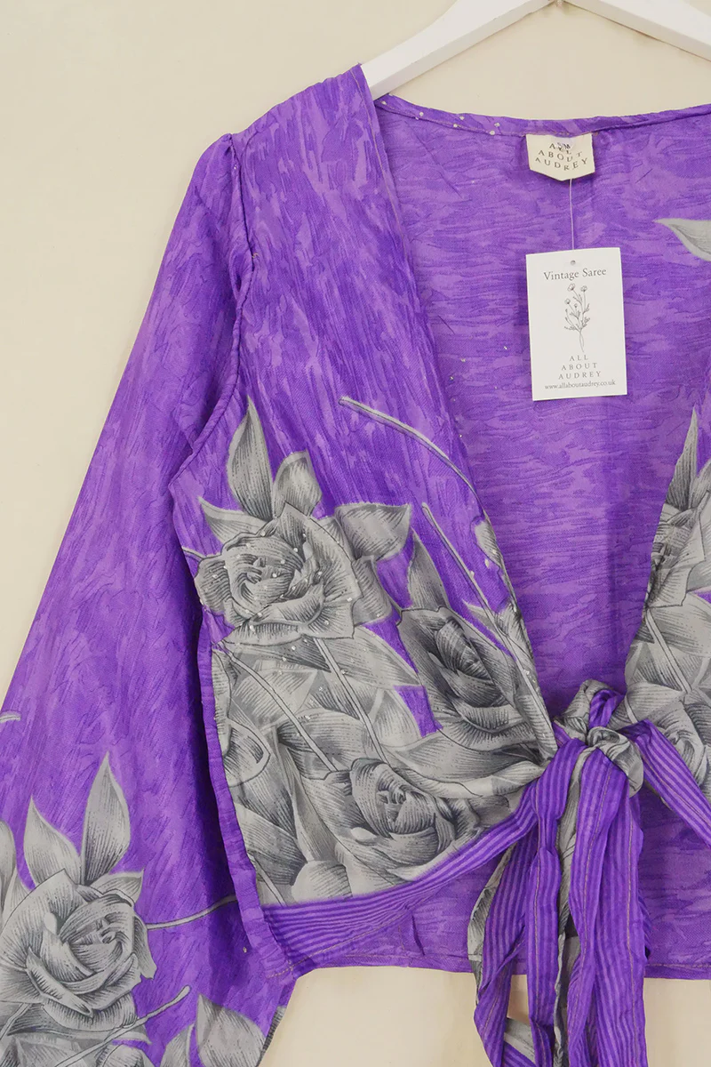 Lola Wrap Top - Pure Lavender & Rhinestone Roses - Size S/M - Image 2
