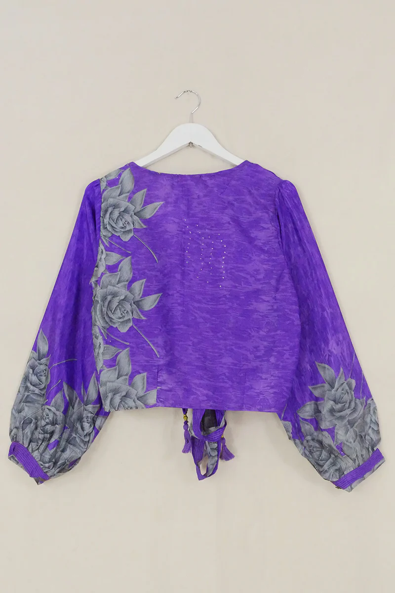 Lola Wrap Top - Pure Lavender & Rhinestone Roses - Size S/M - Image 3