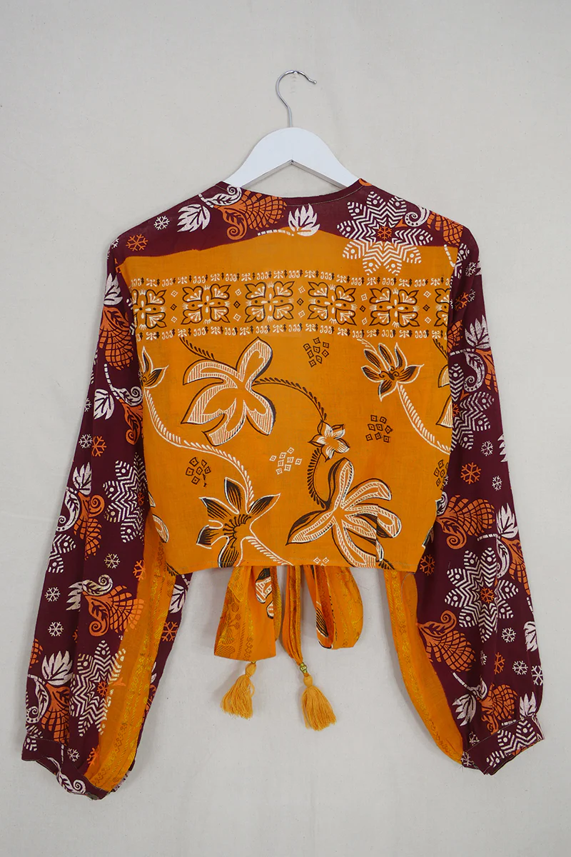 Lola Wrap Top - Vintage Cotton - Ochre Folk Flower - Size S/M - Image 3