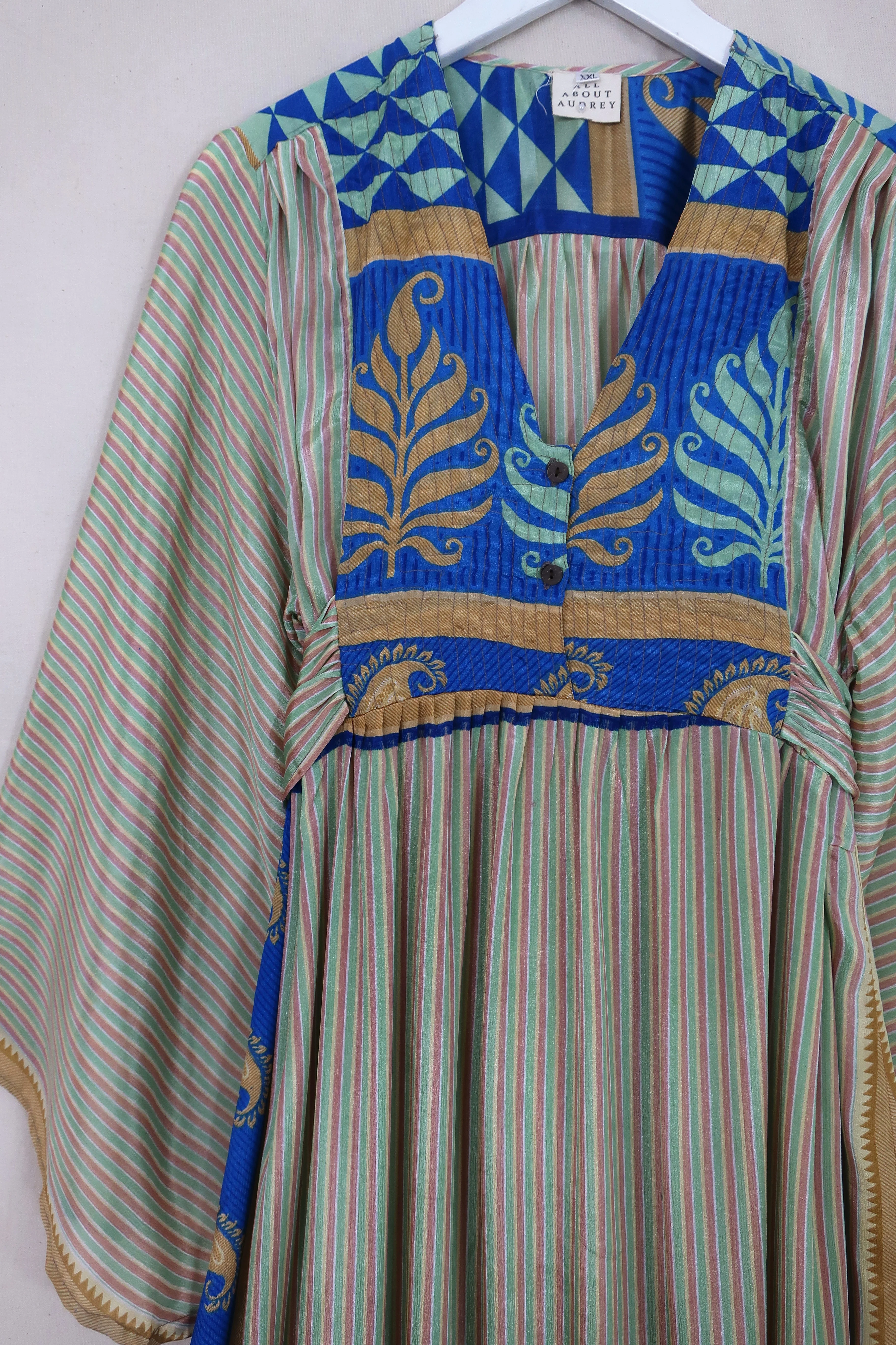 Lunar Maxi Dress - Vintage Sari - Pastel Pinstripe - Size S/M - Image 2