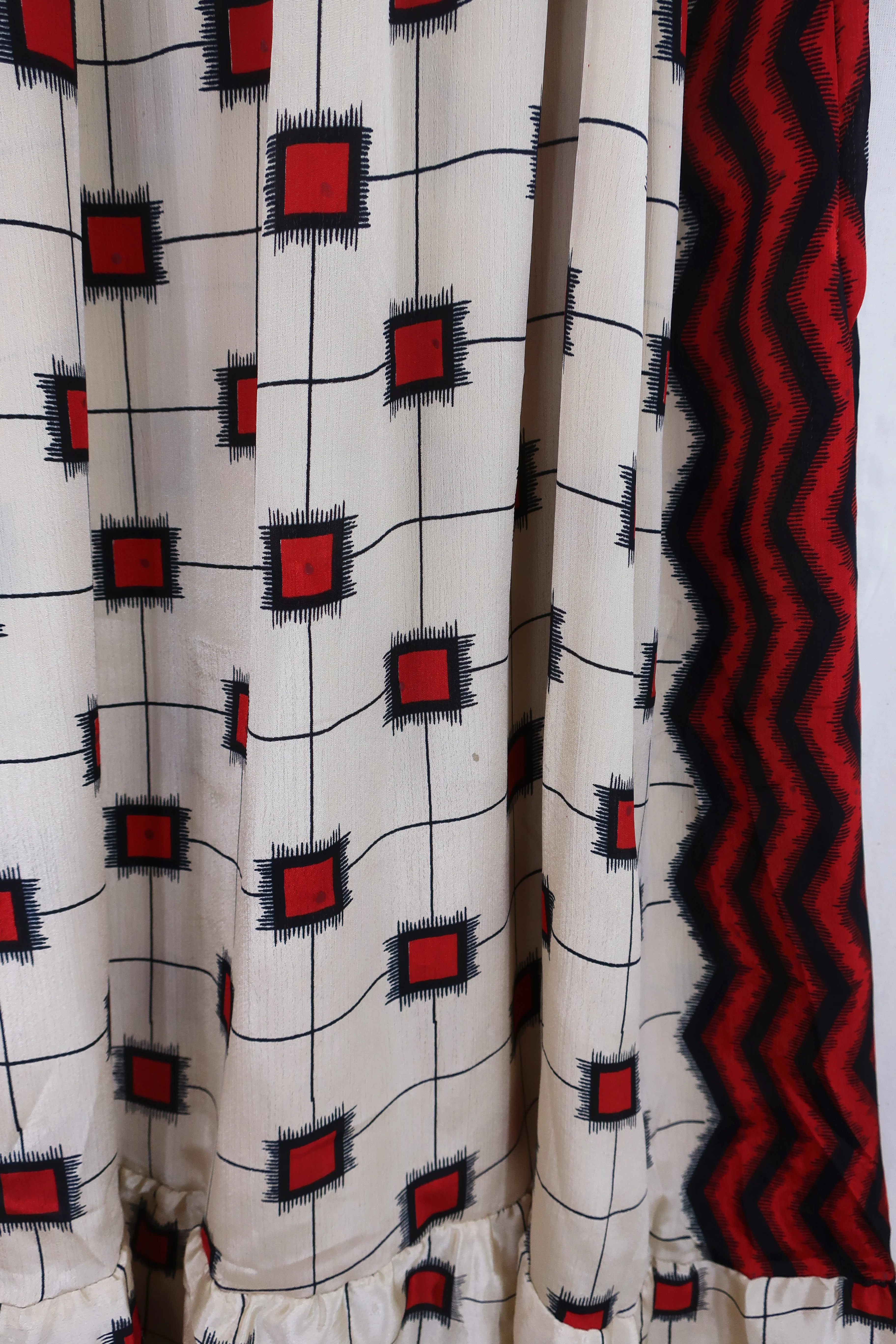 Lunar Maxi Dress - Vintage Sari - Silver & Scarlet Mosaic - Size S/M - Image 7