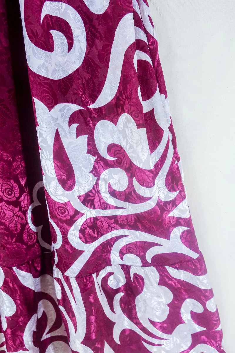 Lunar Maxi Dress - Vintage Sari - Wine and Ice Flora  - Size S/M - Image 3
