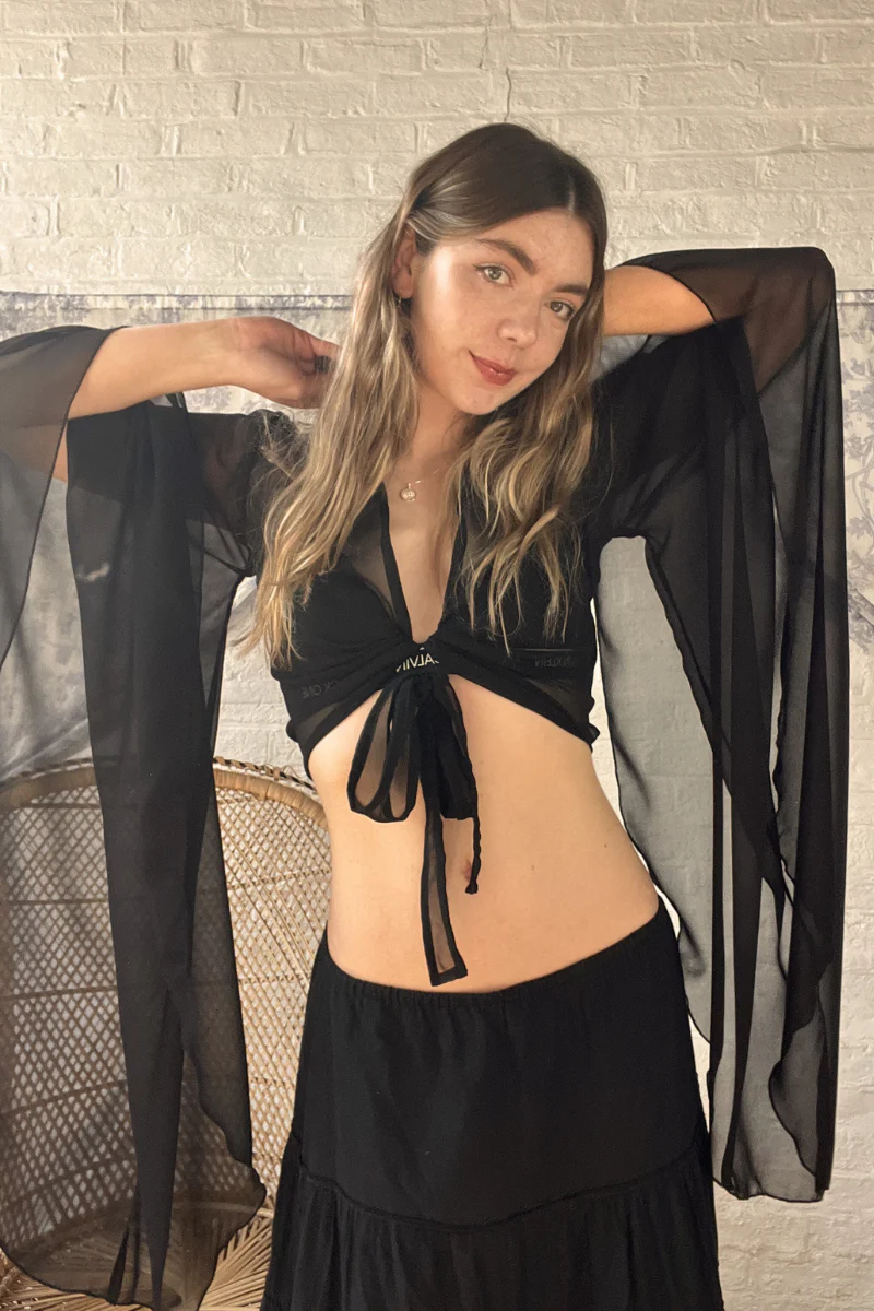 The Madonna Sheer Wrap Top in Storm Black - Image 3