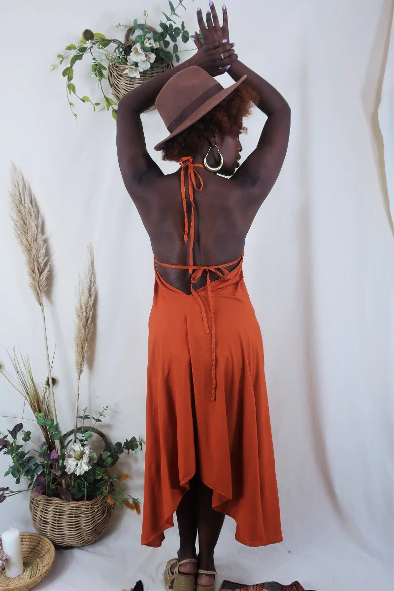 Khroma Medusa Midi Halter Dress in Fiery Orange - Free Size - Image 4