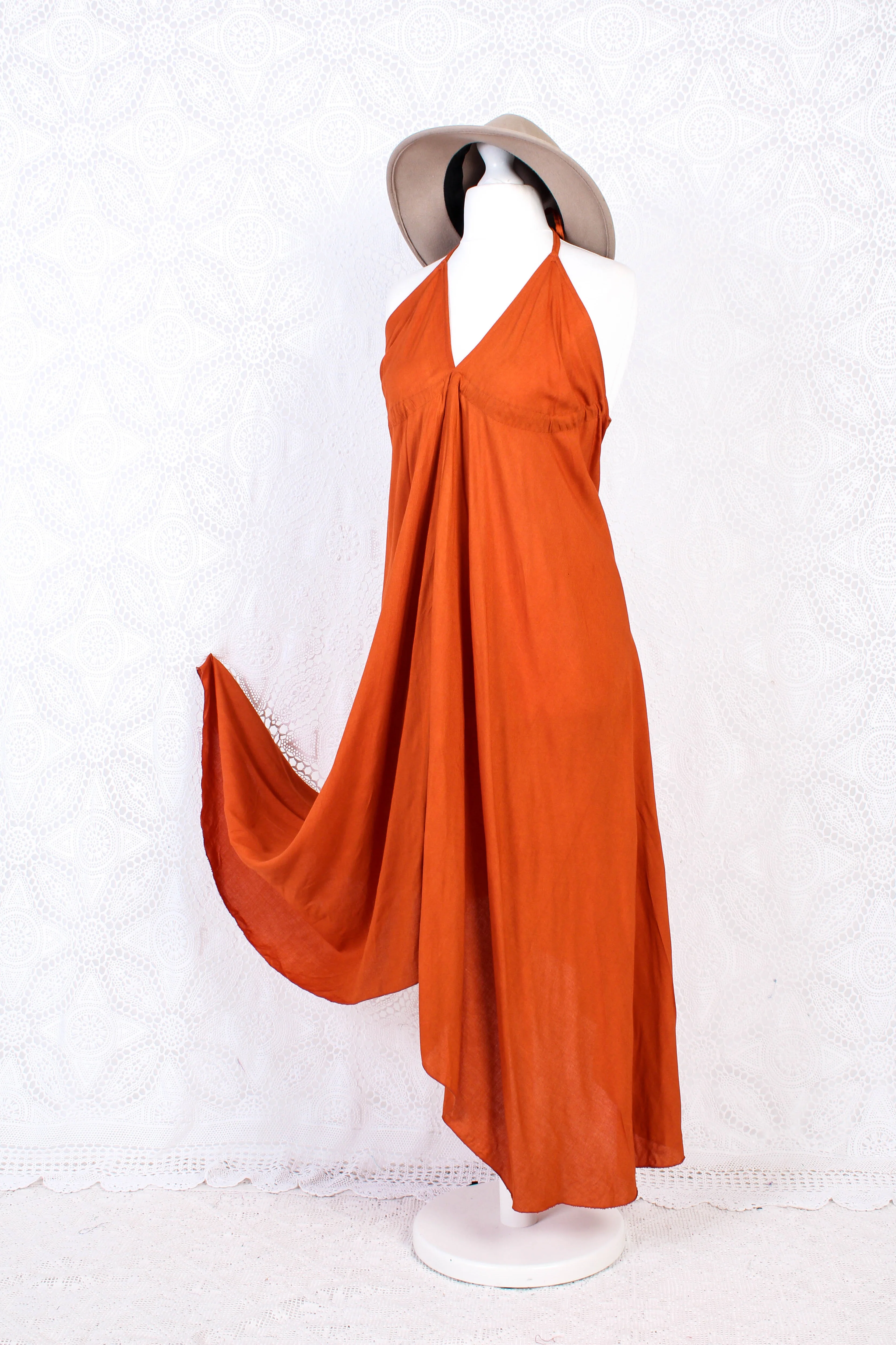 Khroma Medusa Midi Halter Dress in Fiery Orange - Free Size - Image 5