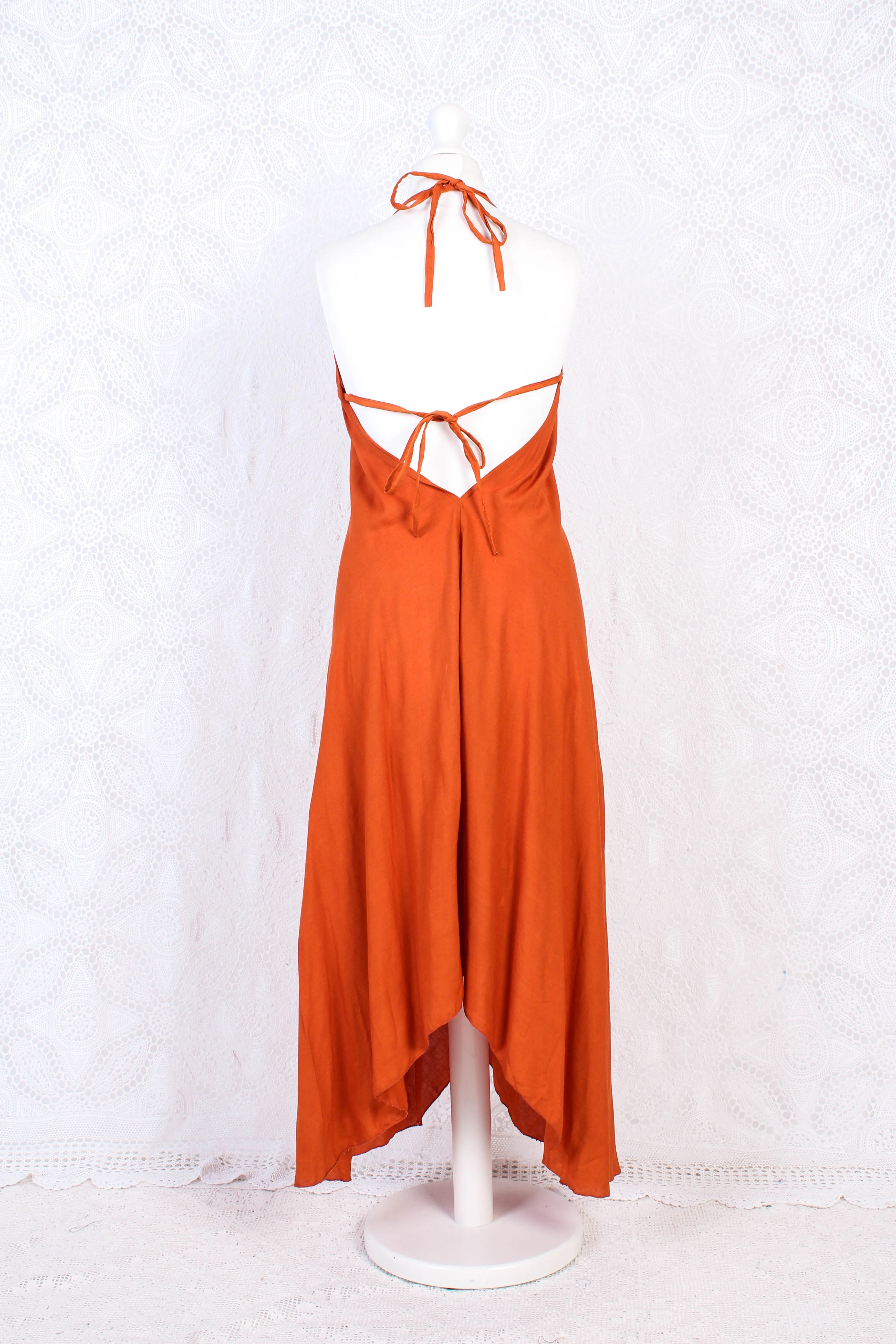 Khroma Medusa Midi Halter Dress in Fiery Orange - Free Size - Image 7