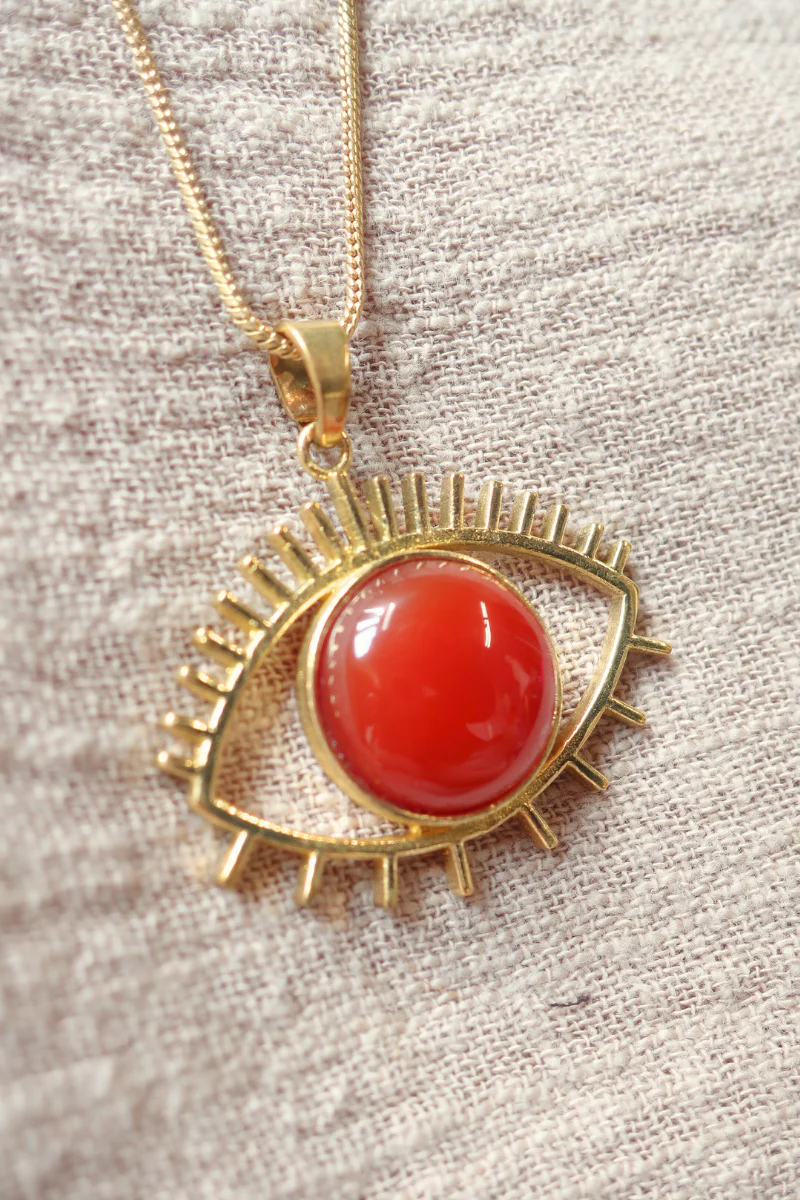 Medusa Pendant Necklace in Gold with Red Carmine - Image 2
