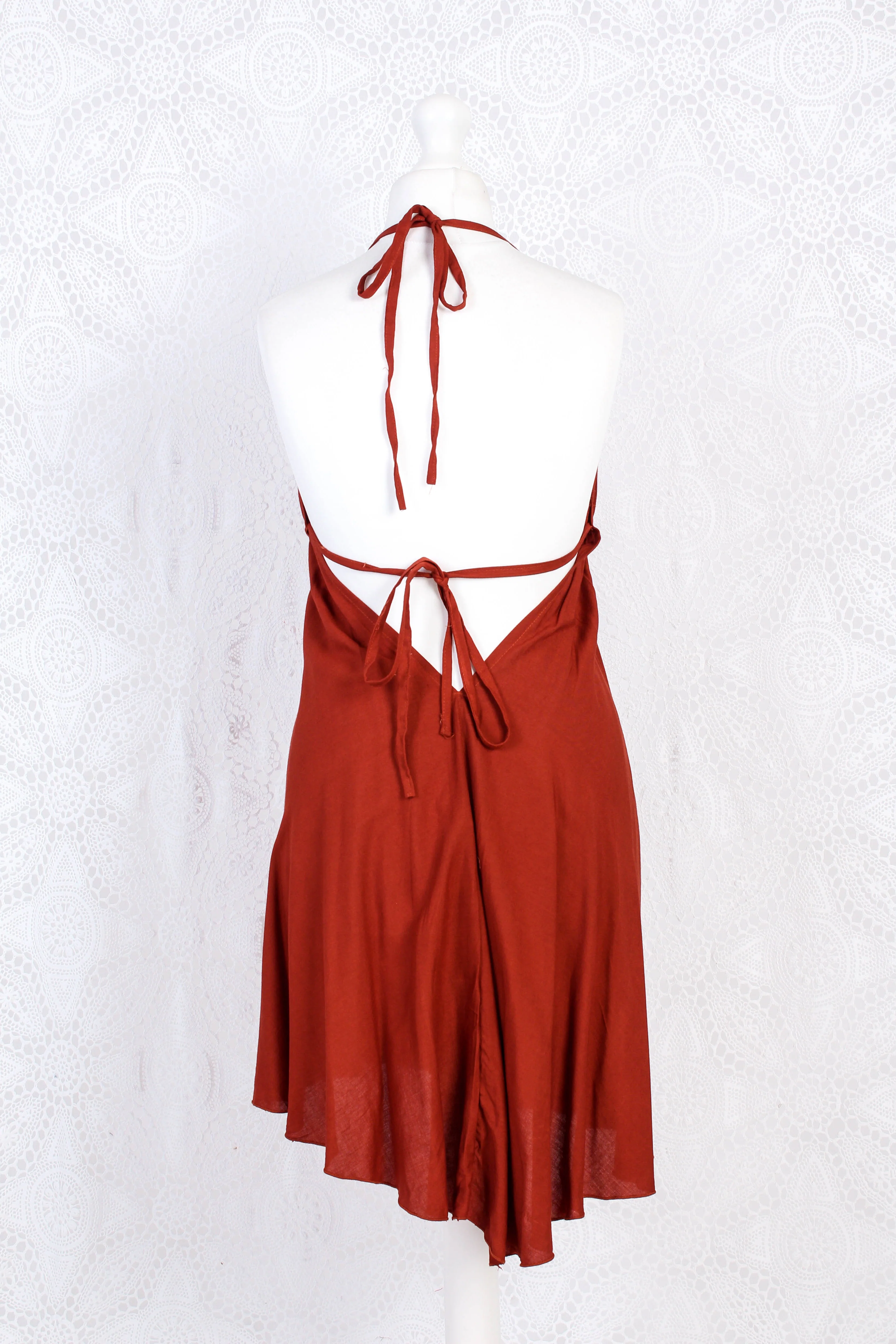 Khroma Medusa Mini Halter Dress in Rust Red - Free Size - Image 3