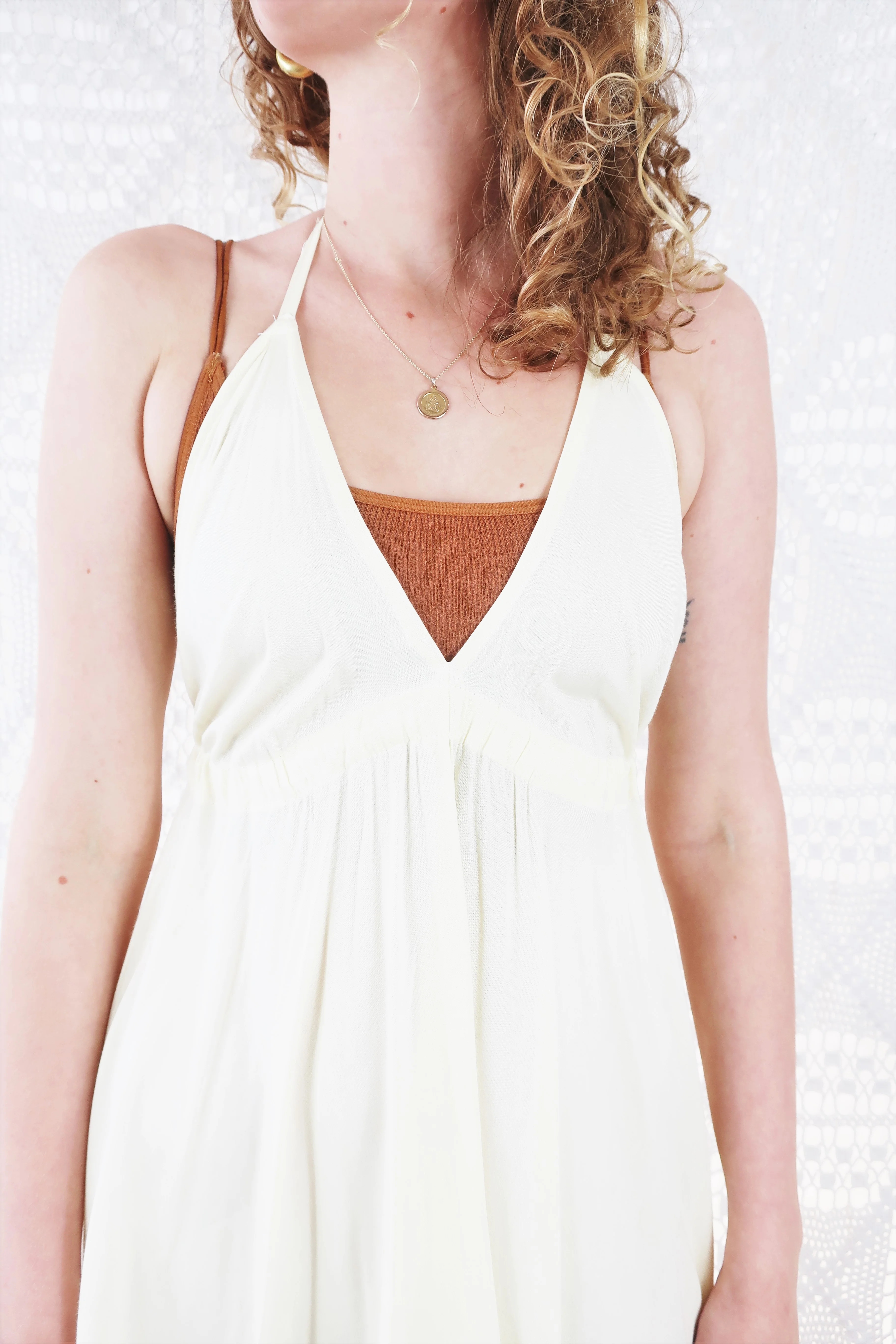 Khroma Medusa Mini Halter Dress in Light Cream - Free Size - Image 5