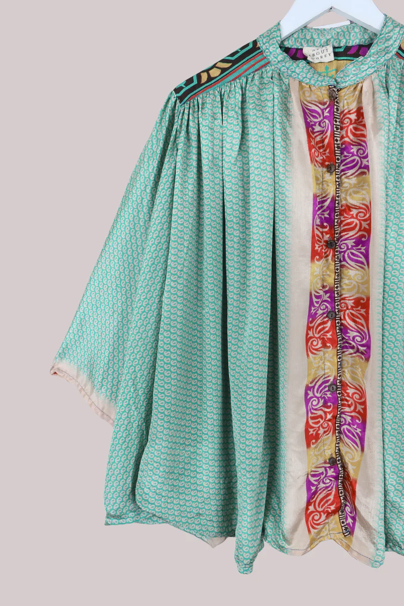 Ophelia Recycled Sari Blouse in Mint Mojito Paisley - Free Size - Image 2